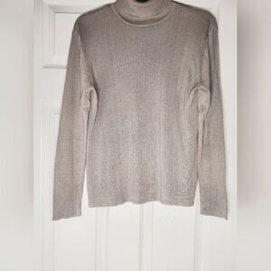 August Silk MP Ecru Beige Lngslv 100% SILK Ribbed Turtleneck Women's Sweater